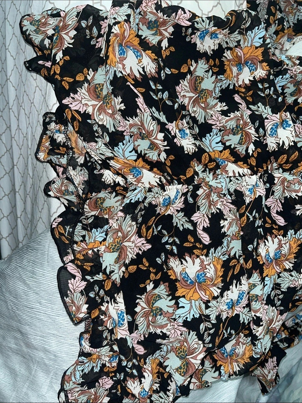 Floral Midi Dress in Black & Multicolor Like New - Picture 6 of 10